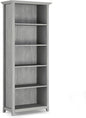SIMPLIHOME Amherst Bookcase - 70 inch Tall 5-Shelf Solid Wood Bookshelf in Fog Grey, Transitional Storage for Living Room, Study Room or Office with Adjustable Shelves and Tapered Legs