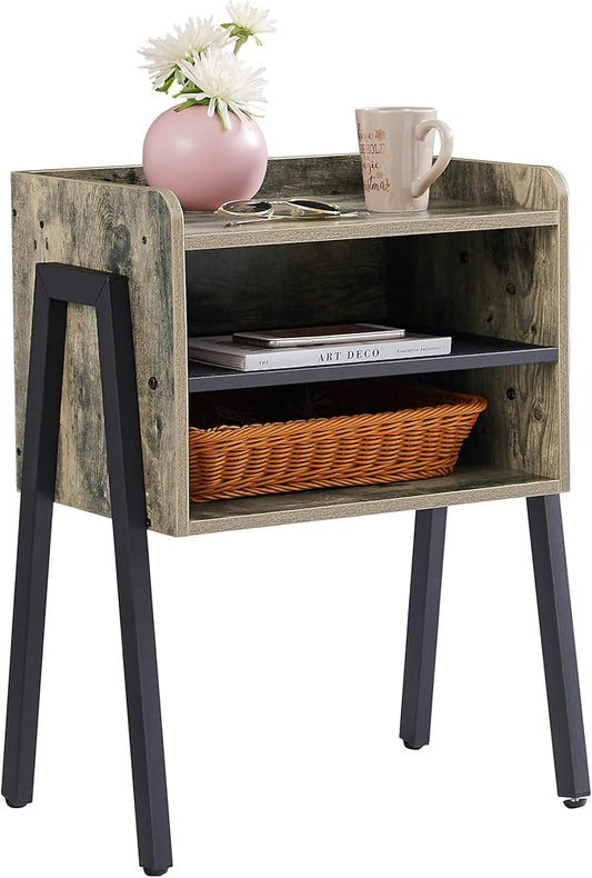 VECELO Night Stand Industrial End Table,Bedside Table with 2-Tier Open Storage Compartments for Bedroom, Living Room and Small Spaces