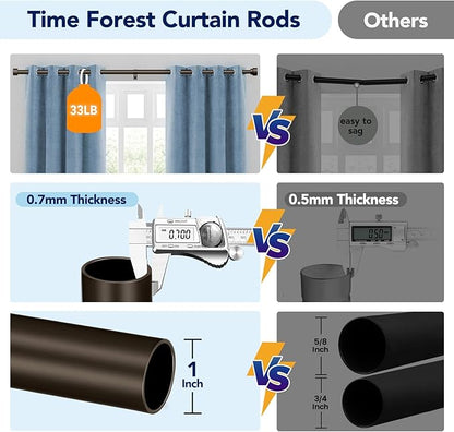 2 Pack Curtain Rods for Windows 72 to 144 Inch, 1 Inch Bronze Curtain Rods Set, Adjustable Heavy Duty Curtain Rod, Outdoor Curtain Rods for Patio Bedroom, Drapery Rods with End Cap, Size 32"- 150"