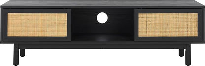 SAFAVIEH Aino TV Stand for up to 60" Flatscreen – Black, 2 Sliding Doors with Interior Storage, 1 Open Shelf, Entertainment Media Console (MED9619B)