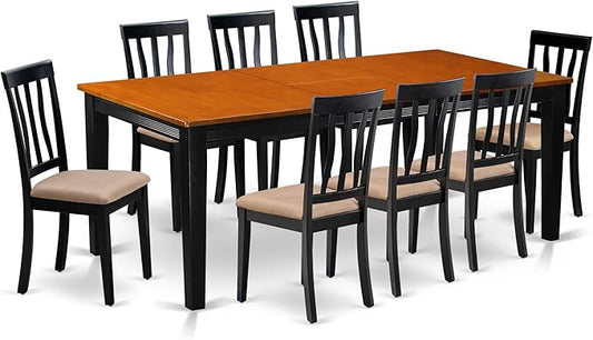 East West Furniture QUAN9-BCH-C 9 Piece Kitchen Table Set Includes a Rectangle Dining Table with Butterfly Leaf and 8 Linen Fabric Dining Room Chairs, 40x78 Inch, Black & Cherry