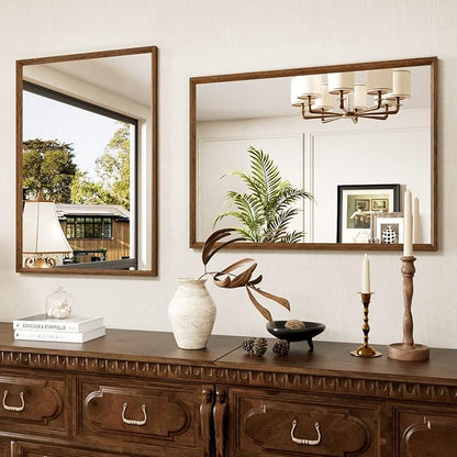 Bathroom Vanity Mirror 24x36 Inch, Walnut Rectangle Bathroom Mirror, Anti-Rust, 4MM Tempered Glass, Wall-Mounted Mirror, Hangs Horizontally or Vertically for Bathroom & Bedroom
