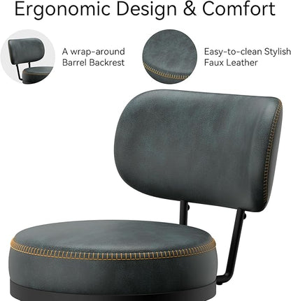 Counter Height Bar Stools, 26" H Swivel Barstools Set of 6, Faux Leather Kitchen Counter Stools with Back and Stylish Stitching, Metal Frame, Pub, Home Bar, Balck Green