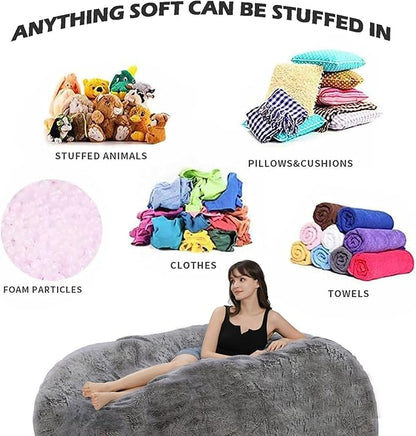 BCU 6FT Bean Bag Chair for Adults and Kids Without Filler Giant Stuffed Animal Storage Cover Soft Faux Fur Floor Chair Cover for Bedroom Living Room, Lake Blue
