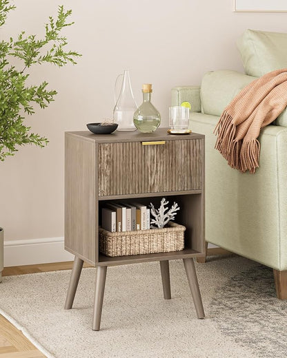 Nightstand, Small Side Table, Bedside Table with Drawer, Modern Night Stand, End Table for Bedroom, Living Room (Grey Stripe)