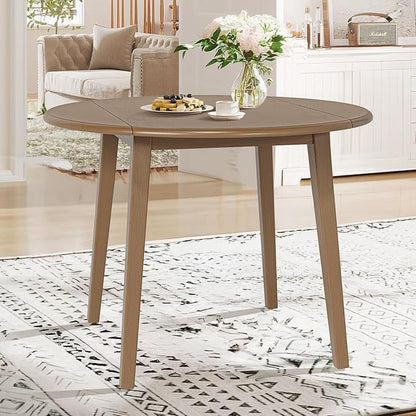 COLAMY 3-Piece Extendable Dining Table Set for 2, 36" Kitchen Round Wood Table with 2 Nailhead Dining Room Chairs,Light Brown/White&Blue Flower