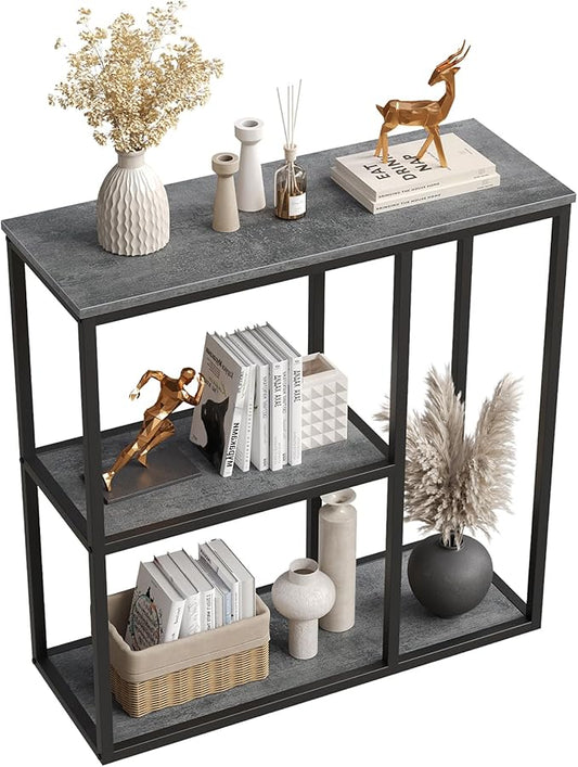 WOHOMO Console Table, 12 Inch Narrow Entryway Table with 3-Tier Storage Shelves 31.5 Inch Industrial Sofa Table Small Hallway Table for Living Room Grey