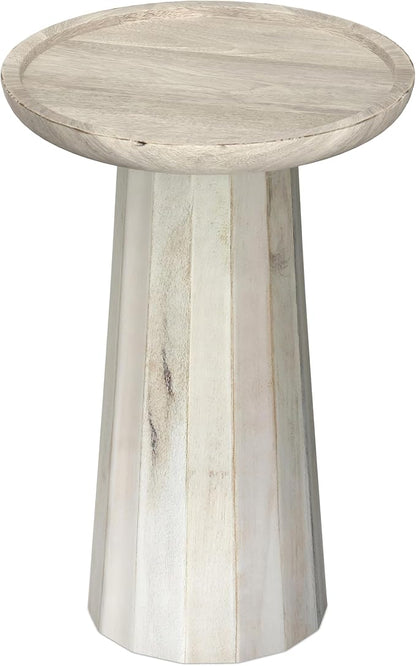 SIMPLIHOME Dayton SOLID MANGO WOOD 13 inch Wide Round Contemporary Wooden Accent Table in White Wash , Fully Assembled for the Living Room and Bedroom