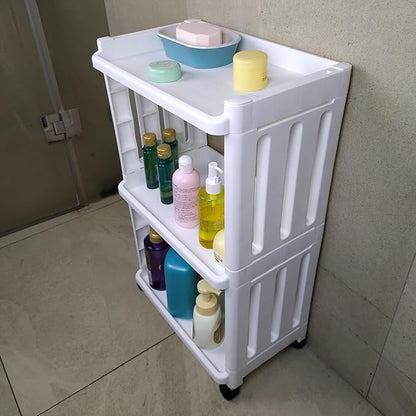3 Tier Rolling Storage Cart for Bathroom Toilet Side Storage Shelf with Wheels Movable Organization Rack Organizer Shelving Unit Bathroom Cart Office Cart (Normal Size)