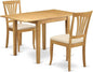 East West Furniture NDAV3-OAK-C 3 Piece Dining Room Table Set Contains a Rectangle Kitchen Table with Dropleaf and 2 Linen Fabric Upholstered Dining Chairs, 30x48 Inch, Oak