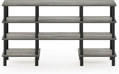 Furinno Turn-N-Tube 4-Tier Multipurpose Wide Shelf TV Stand, French Oak Grey/Black