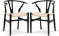 POLY & BARK Weave Dining Chairs – Mid-Century Modern Wishbone Dining Chairs with Arms, Solid Wood Frame, Indoor Use – Black – Set of 2 - Ideal for Dining Room, Kitchen or Stylish Accent Setting