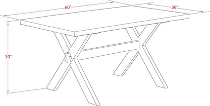 East West Furniture X696AB106-5 5 Piece Modern Dining Table Set Includes a Rectangle Wooden Table with X-Legs and 4 Shitake Linen Fabric Upholstered Parson Chairs, 36x60 Inch, Multi-Color