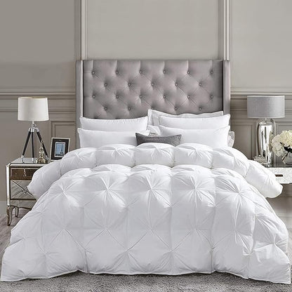 Luxurious Goose Down Feather Fiber Comforter Duvet Insert, Exquisite Pinch Pleat Design, Oversize California King/Cal King White 108 x 98, 100% Egyptian Cotton, 75 oz. Fill Weight, White