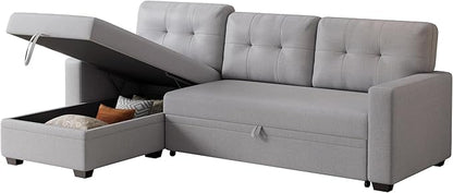 Ball & Cast L-Shape Convertible Sectional Sleeper Sofa Bed 4 in 1 Pull Out Couch with Reversible Storage Chaise & Removable Back Cushions,Sleeper Corner Couch Pull Out Sofa Bed for Living Room,Office