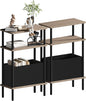 Narrow Side Table with Fabric Basket, Set of 2 End Table for Small Spaces, Slim Nightstand with 3-Tier Storage Shelf, Sofa Beside Table, for Living Room, Bed Room, Natrual Walnut