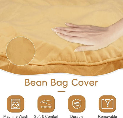 HABUTWAY Bean Bag Chair 3Ft Luxurious Velvet Ultra Soft Fur with High Rebound Memory Foam Bean Bag Chairs for Adults Plush Lazy Sofa with Fluffy Removable Sponge 3' (Mustard)