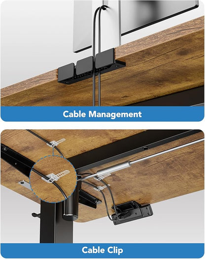 HUANUO 48" x 24" Electric Standing Desk Adjustable Height, 4 Memory Height Settings, Headphone Hook, Cable Manager, Sit Stand Up Desk for Home Office & Computer Workstation, Vintage Brown