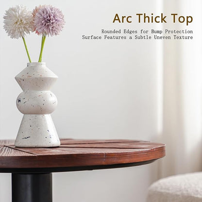 Wood Emd Table, Modern Round Side Table with Unique Top, Framhouse Accent Table for Living Room Bedroom Office (21.6 inch High)