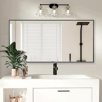 20x40 Inch Black Bathroom Mirror for Wall, Aluminum Frame Rectangle Rectangular Vanity Mirror, Modern Large for Bedroom, Living Room, Horizontal or Vertical
