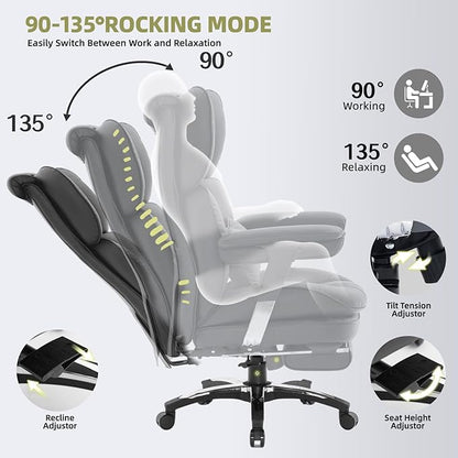 Efomao Big and Tall Office Chair with Footrest – High Back Computer Chair with Adjustable Armrests，Executive Office Chair with Wide Seat, Modern Desk Chair for Home Office, Gaming, or Study, Black