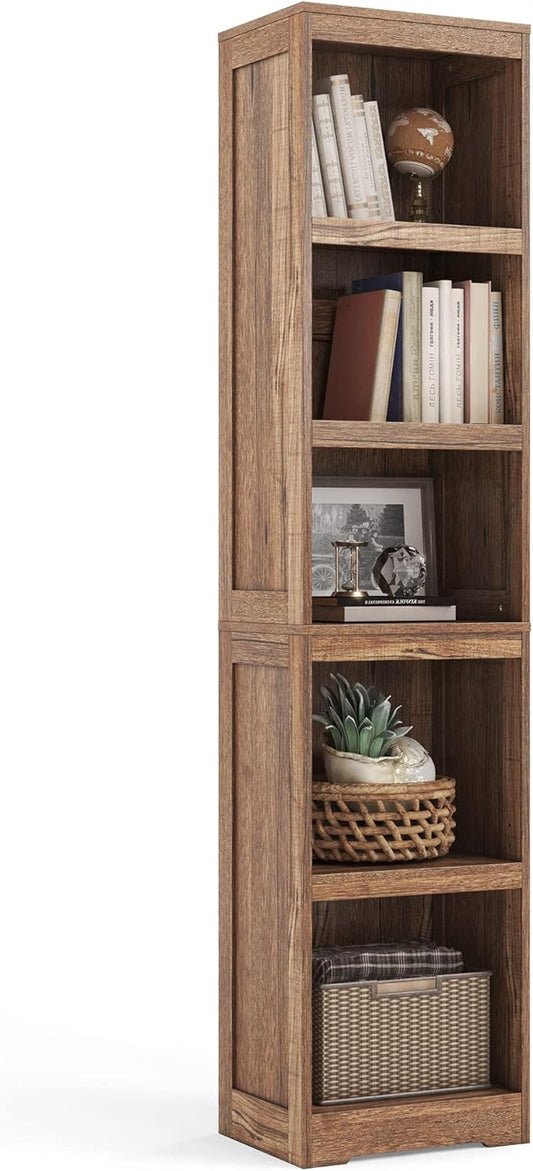LINSY HOME 5-Shelf Bookcase, Narrow Bookshelves Floor Standing Display Storage Shelves 68 in Tall Bookcase Home Decor Furniture for Home Office, Living Room, Bed Room - Dark Brown