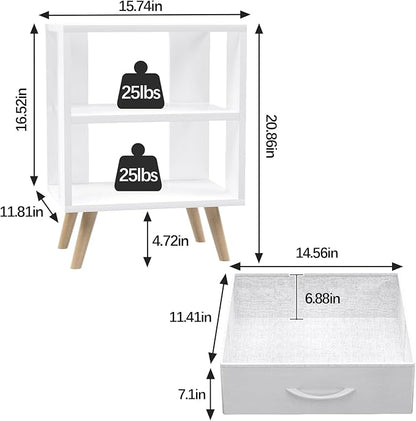 Night Stand, White Kids Nightstand with Drawer, Nursery Side Table with Open Storage, 2-Tier Modern End Table, Bedside Table for Small Space, Living Room, Bedroom