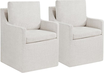 Upholstered Dining Chairs with Casters Easy Assembly Side Deskchair with Rollers for Diningroom, Living Room, Linen, 2 Box