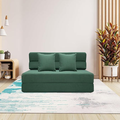 ANONER Fold Out Couch Bed Memory Foam Sleeper Chair with 2 Pillows, Queen Size Futon Couch Guest Convertible Chair Bed, Washable Cover, Dark Green