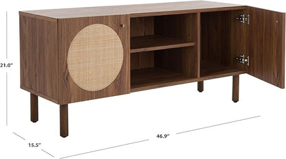 SAFAVIEH Ophelia TV Stand for up to 55" Flatscreen – Walnut, 2 Doors with Interior Storage, 2 Open Shelves, Entertainment Media Console (MED9615A)