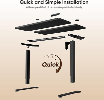 Monomi Electric Height Adjustable Standing Desk, 55x24 Inches, Ergonomic Home Office Sit/Stand Up Desk (Black Steel Frame/Black Top)