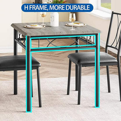 GAOMON Dining Table Set for 4, Rectangle Kitchen Table with 4 Upholstered Chairs Set for 4, 5-Piece Compact Apartment Kitchen & Dining Room Set Furniture for Small Spaces, Space-Saving, Rustic Gray