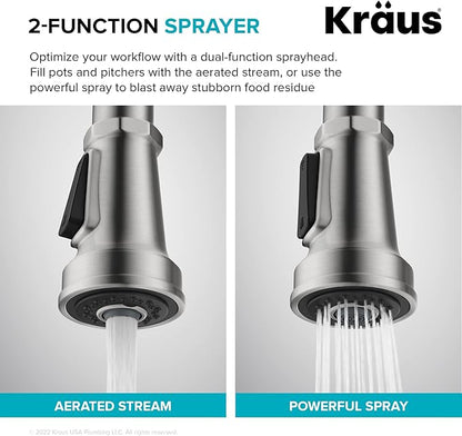 KRAUS Allyn Transitional Industrial Pull-Down Single Handle Kitchen Faucet in Spot-Free Antique Champagne Bronze, KPF-4101SFACB