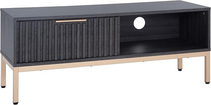 SAFAVIEH Lylia TV Stand for up to 55" Flatscreen – Distressed Black with Gold Legs & Handle, 1 Sliding Door, 1 Open Shelf, Entertainment Media Console (MED9617E)