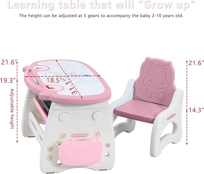 Kids Table and Chair Set The Table Can Be Graffiti and The Height Can Be Raised and Lowered for Children Age 2-10 The Order Includes Watercolor Pen and Blackboard Eraser