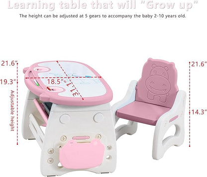 Kids Table and Chair Set The Table Can Be Graffiti and The Height Can Be Raised and Lowered for Children Age 2-10 The Order Includes Watercolor Pen and Blackboard Eraser