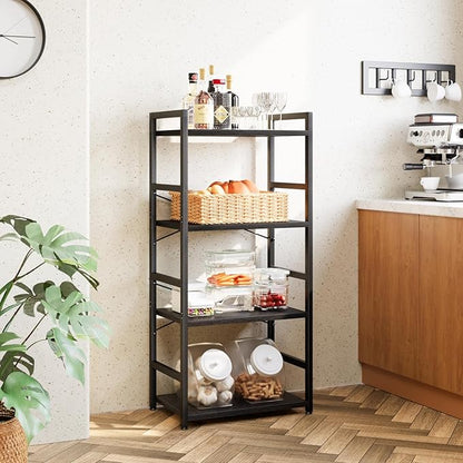 NUMENN 4 Tier Small Bookshelf, Industrial Bookcase Shelf Storage Organizer, Modern Book Shelf for Bedroom, Living Room and Home Office, Black