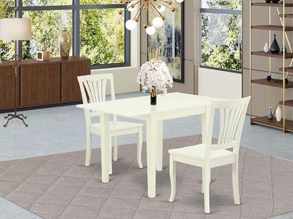 East West Furniture NDAV3-LWH-W 3 Piece Dining Set Contains a Rectangle Dining Room Table with Dropleaf and 2 Kitchen Chairs, 30x48 Inch, Linen White