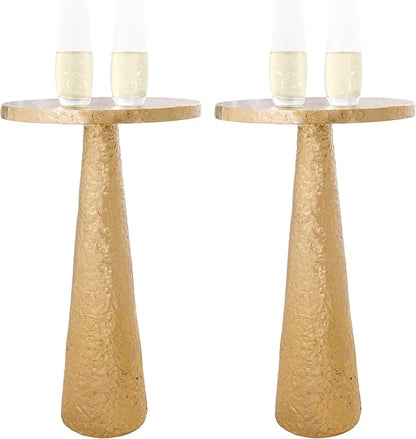 OBJET D'ART Small Round Gold End Tables, Set of 2, Esther, 21" Height, Vintage Metal Accent, Side, Pedestal, Coctail and Drink Tables for Living Room and Small Spaces