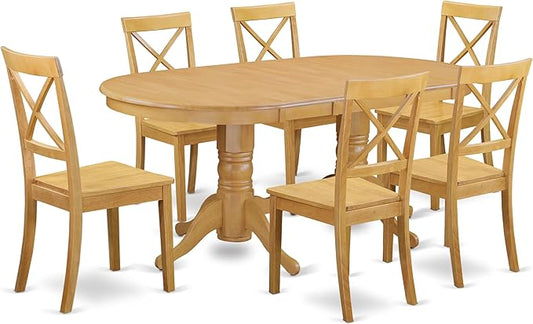 East West Furniture VABO7-OAK-W 7 Piece Dining Set Consist of an Oval Dining Room Table with Butterfly Leaf and 6 Wood Seat Chairs, 40x76 Inch, Oak