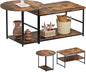 WOHOMO Coffee Table, Mid Century Modern Coffee Table for Living Room Rustic Farmhouse Center Table 2 in 1Detachable Table Set, Rustic Brown