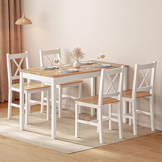 SogesHome 42.52'' Dining Table Set with 4 Chairs, 5-Piece Modern Chic Design, Premium Construction, Versatile Functionality, Easy Assembly, Oak and White Finish, Oak