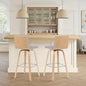 Vienna Modern Swivel Bar Height Stool with Grey Upholstered Seat and Patterned Oak Wood Frame Set of 2