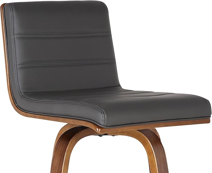 Armen Living Vienna 26" Counter Height Swivel Grey Faux Leather and Walnut Wood Bar Stool