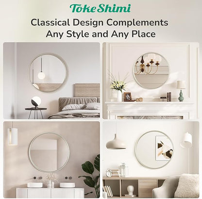 TokeShimi 40 in Tempered Bathroom Vanity Mirror Round Brushed Nickel Bathroom Mirror, 40x40 Shatterproof Circle Wall Mirrored Farmhouse Metal for Entryway, Bedroom, Restroom, Vanity, Living Room