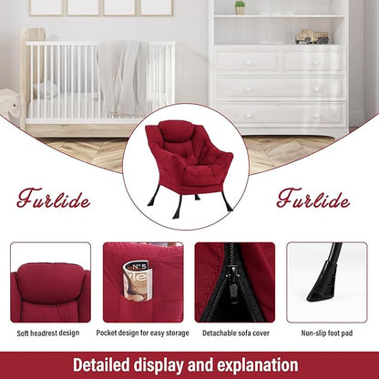 Lazy Chair for Living Room, Modern Accent Chairs with Armrests, Comfy Lounge Chair with Side Pocket, Cozy Lazy Sofa for Reading, Balcony, Bedroom, Dorm, Small Spaces (Burgundy)
