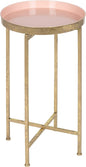 Kate and Laurel Celia Round Metal Foldable Tray Accent Table, Pink with Gold Base