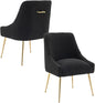 Modern Velvet Dining Chairs Set of 2, Contemporary Upholstered Furniture Collection with Polished Gold Metal Legs, Elegant Accent Chairs for Kitchen Living Room(Teddy Fleece,Black)