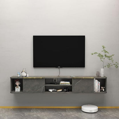 Pmnianhua Floating TV Stand with 2 Drawers,78'' Wall Mounted TV Cabinet,Floating Shelf for Under TV,Floating TV Unit with Stoarage for Bedroom Living Room(Grey)