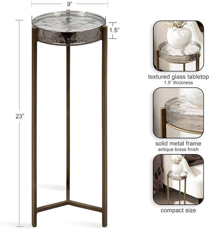 Kate and Laurel Aguilar Modern Drink Table; 9 x 9 x 23; Brass with Clear Glass; Detailed Glass Accent Table for Small Spaces